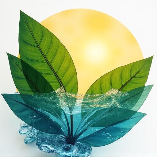 A montage of green leaves, clean water, and a sun graphic, representing positive environmental impact.